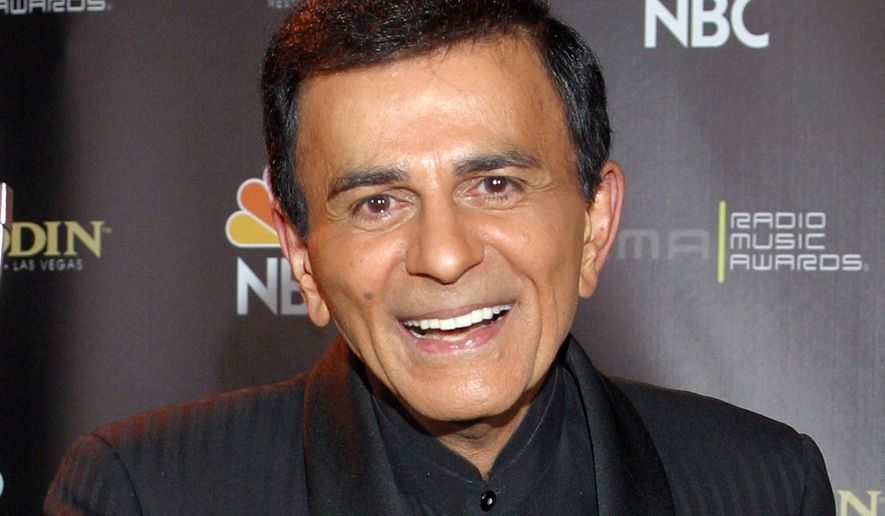 FILE - In this Oct. 27, 2003, file photo, Casey Kasem poses for photographers after receiving the Radio Icon award during The 2003 Radio Music Awards at the Aladdin Resort and Casino in Las Vegas. Los Angeles prosecutors said Friday, May 22, 2015, they will not file elder abuse charges against Casey Kasem’s widow despite efforts by the radio personality’s children to have her prosecuted. A charge evaluation sheet released by the Los Angeles County District Attorney’s Office said there was insufficient evidence to charge Jean Kasem because her husband had been under consistent medical care in his final days. (AP Photo/Eric Jamison, File)