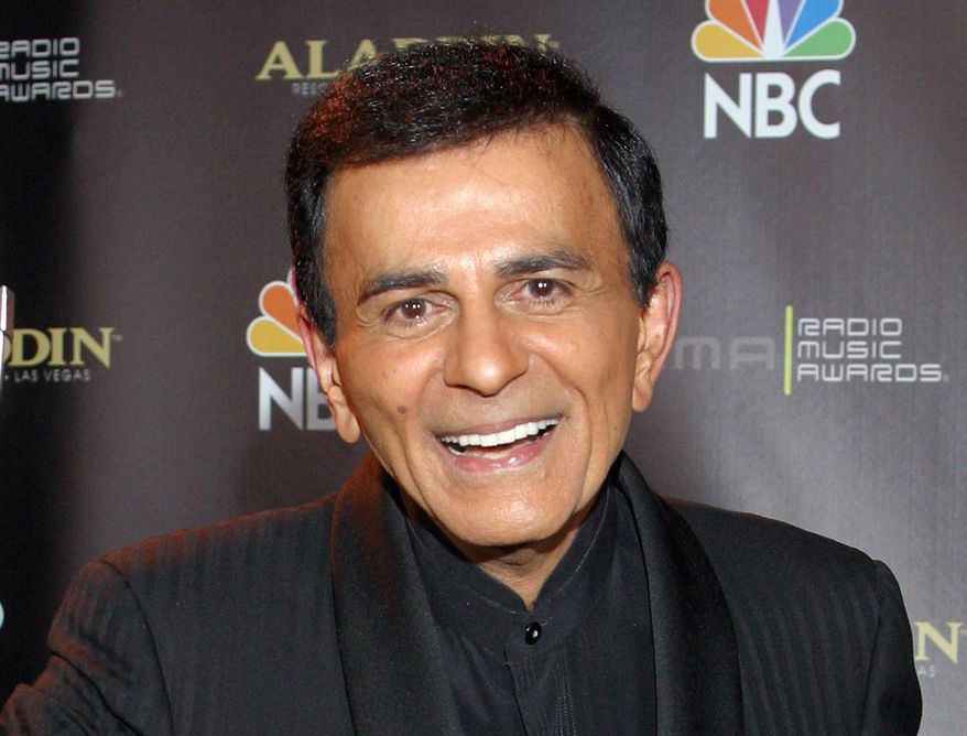 FILE - In this Oct. 27, 2003, file photo, Casey Kasem poses for photographers after receiving the Radio Icon award during The 2003 Radio Music Awards at the Aladdin Resort and Casino in Las Vegas. Los Angeles prosecutors said Friday, May 22, 2015, they will not file elder abuse charges against Casey Kasem’s widow despite efforts by the radio personality’s children to have her prosecuted. A charge evaluation sheet released by the Los Angeles County District Attorney’s Office said there was insufficient evidence to charge Jean Kasem because her husband had been under consistent medical care in his final days. (AP Photo/Eric Jamison, File)