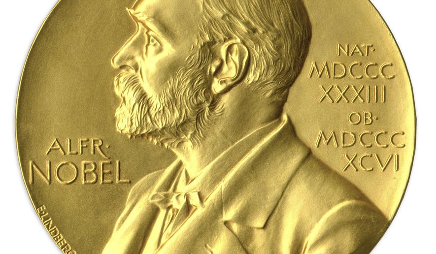 In this undated image provided by Nate D. Sanders Auctions, shows the obverse of the 1988 Nobel Prize in Physics awarded to Dr. Leon Lederman. The award will be auctioned by Nate D. Sanders Auctions on May 28, 2015. The auction marks only the second time a Nobel Prize is being sold by a living Nobel laureate, and is only the tenth Nobel Prize to go under the hammer. (Amanda Hart, Nate D. Sanders Auctions via AP)