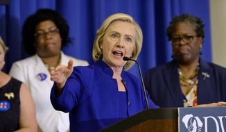 Democratic presidential candidate, former Secretary of State Hillary Rodham Clinton speaks to South Carolina House Democratic Women&#39;s Caucus and Women&#39;s Council, Wednesday, May 27, 2015, in Columbia, S.C. (AP Photo/Richard Shiro)