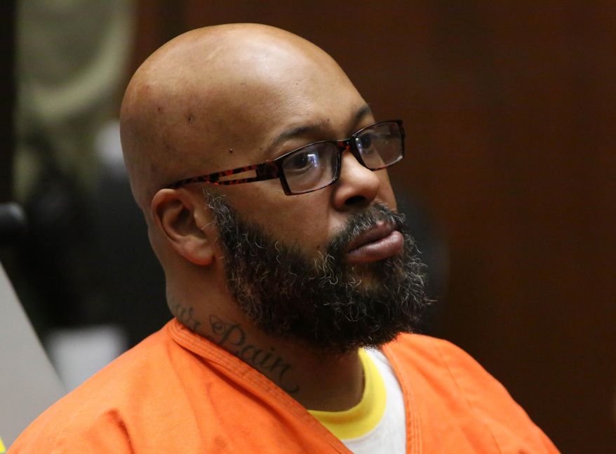 FILE - This April 8, 2015 file photo shows former rap mogul Marion "Suge'' Knight appears in a Los Angeles court on charges that he and comedian Micah "Katt" Williams stole a photographer's camera in Beverly Hills, Calif. Knight refused to attend a court hearing on Wednesday May 27, 2015, in a robbery case filed after a celebrity photographer accused him and comedian Katt Williams of stealing her camera last year. A Los Angeles judge said Knight told deputies he was too sick to come to court. (AP Photo/Los Angeles Times, Irfan Khan, Pool, File)