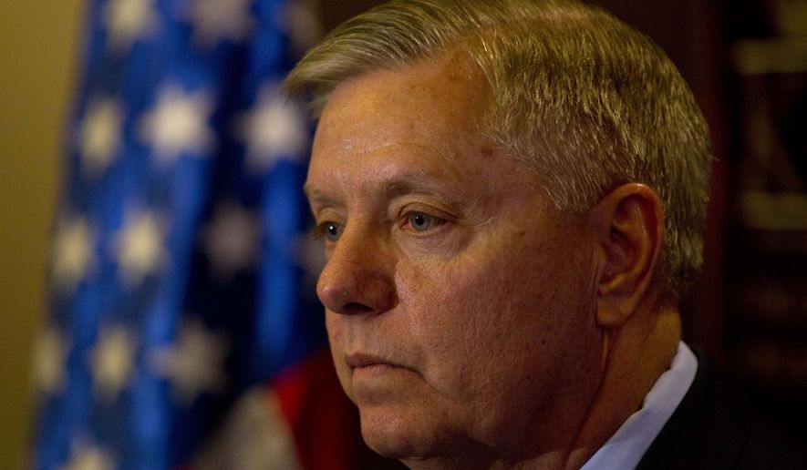 U.S. Sen. Lindsey Graham speaks during a press conference in Jerusalem, Wednesday, May 27, 2015. Graham said allowing the United Nations to decide the Israeli-Palestinian peace process is a "mistake." The South Carolina senator is a Republican foreign policy hawk and critic of President Barack Obama's handling of the Middle East. (AP Photo/Sebastian Scheiner)