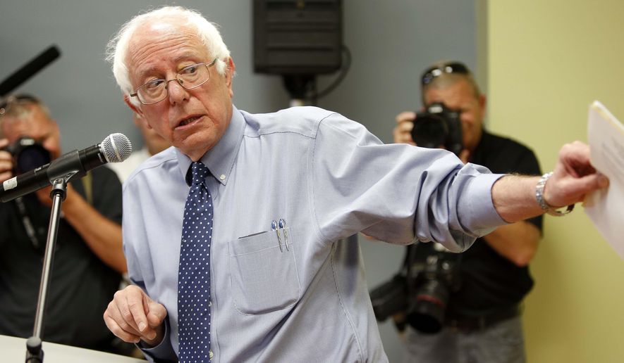 Democratic presidential candidate Sen. Bernie Sanders, I-Vt, speaks at a town hall style meeting, Wednesday, May 27, 2015, in Concord, N.H. (AP Photo/Jim Cole)
