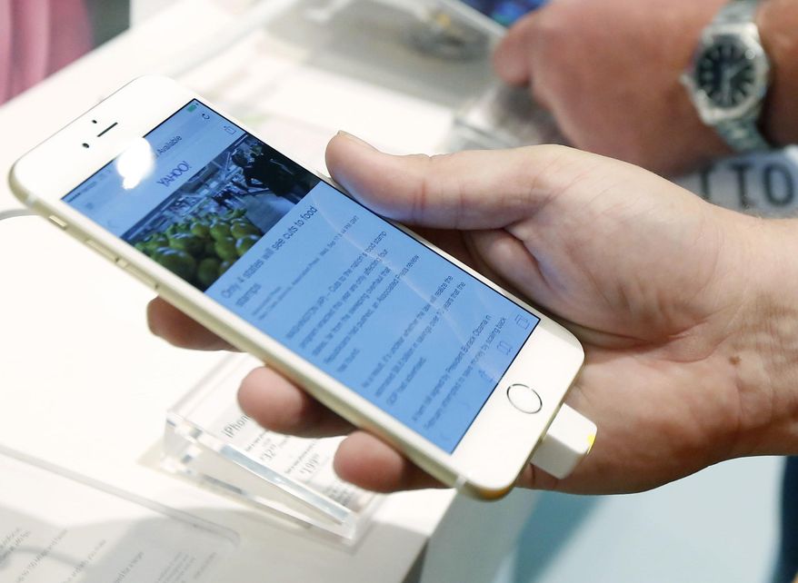 A Sept. 19, 2014 file photo of the iPhone 6 Plus. (AP Photo/Rogelio V. Solis, File)