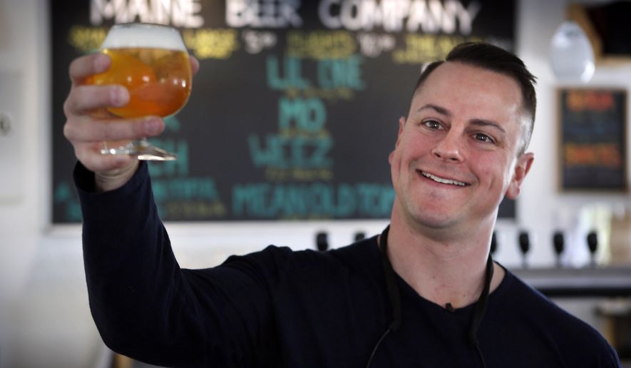 In this May 7, 2015 photo, Dan Kleban, a co-owner of the Maine Beer Company, poses in the company's tasting room in Freeport, Maine. Maine Beer Co. has grown over six years from a one-barrel nanobrewery to producing more than 9,000 barrels this year. (AP Photo/Robert F. Bukaty)