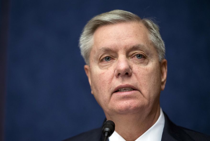 FILE - In this March 12, 2015 file photo, Sen. Lindsey Graham, R-S.C. speaks on Capitol Hill in Washington. Graham, about to enter the crowded GOP field of presidential hopefuls, has announced he's retiring from the Air Force Reserve. The South Carolina Republican, who serves part-time as an attorney in the service, is expected to make his presidential candidacy official on Monday. (AP Photo/Manuel Balce Ceneta, File)