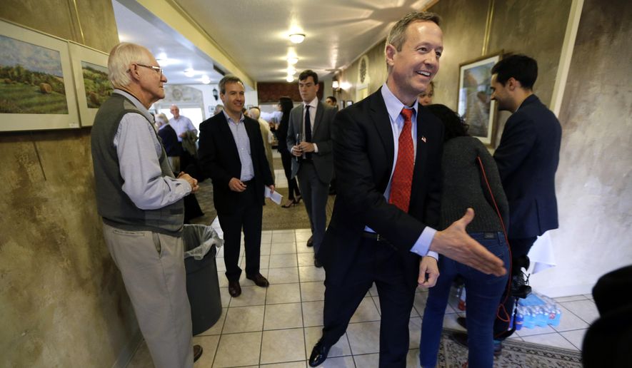 FILE - In this April 9, 2015 file photo, former Maryland Gov. Martin O&#39;Malley greets local residents before speaking at a fundraiser in Indianola, Iowa. O&#39;Malley has spent months investing in Iowa, aiming to repeat the trick pulled by Barack Obama in 2008, when the then-underdog upstart challenger to favorite Hillary Rodham Clinton won the state&#39;s caucuses and began his march to the Democratic presidential nomination. (AP Photo/Charlie Neibergall, File)