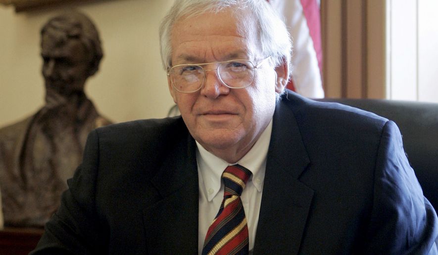 FILE - In this June 15, 2007 file photo, House Speaker Dennis Hastert, R-Ill., sits for a portrait in his Capitol Hill office. On Thursday, May 28, 2015, federal prosecutors indicted Hastert, 73, on bank-related charges. (AP Photo/Susan Walsh, File)