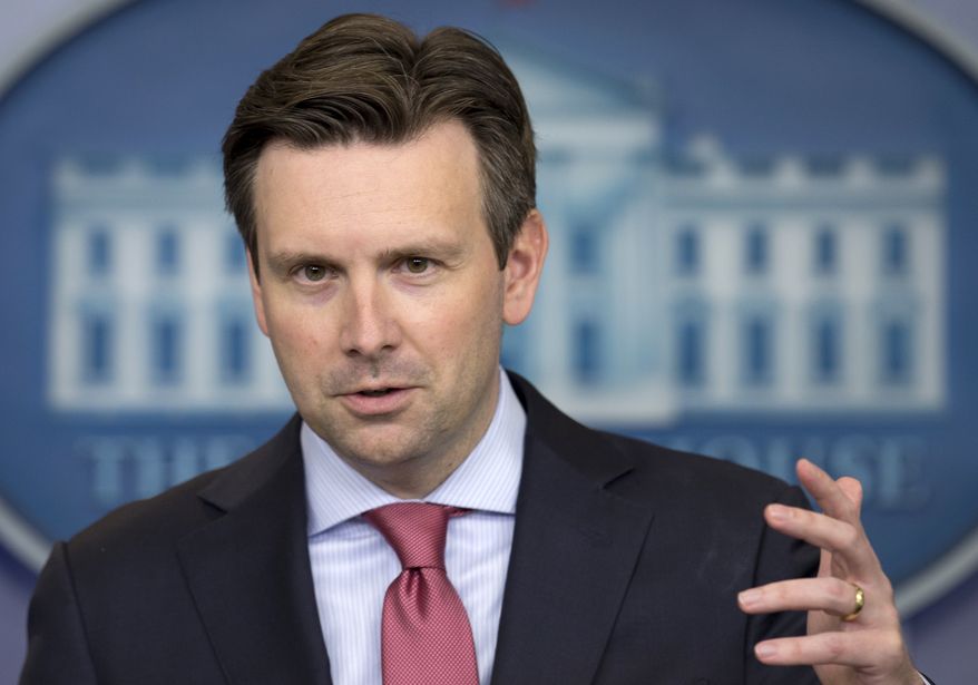 White House press secretary Josh Earnest speaks during the daily news briefing at the White House in Washington, Monday, June 1, 2015. Earnest discussed the passing of Beau Biden, the son of Vice President Joe Biden, the USA Freedom Act, Secretary of State John Kerry breaking leg in bicycle crash, and other topics. (AP Photo/Carolyn Kaster)