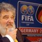 FILE - In this Feb. 14, 2005 file photo, Confederation of North, Central American and Caribbean Association Football (CONCACAF) general secretary Chuck Blazer attends a press conference in Frankfurt, Germany. Blazer, a former FIFA executive committee member, told a U.S. federal judge he and others on the governing body&#39;s ruling panel agreed to receive bribes as part of the vote that picked South Africa to host the 2010 World Cup, according to a transcript of the 2013 hearing in U.S. District Court in Brooklyn unsealed by prosecutors Wednesday, June 3, 2015. (AP Photo/Bernd Kammerer, File)