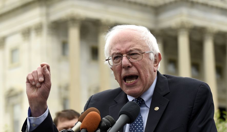 Democratic presidential candidate, Sen. Bernie Sanders, I-Vt., speaks during a news conference on Capitol Hill in Washington, Wednesday, June 3, 2015, to oppose fast-tracking the Trans-Pacific Partnership. (AP Photo/Susan Walsh)