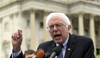 Democratic presidential candidate, Sen. Bernie Sanders, I-Vt., speaks during a news conference on Capitol Hill in Washington, Wednesday, June 3, 2015, to oppose fast-tracking the Trans-Pacific Partnership. (AP Photo/Susan Walsh)