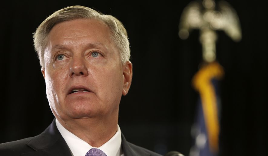 Sen. Lindsey Graham, South Carolina Republican and presidential hopeful, speaks at a Peace, Prosperity and National Security Forum in Manchester, N.H., on June 3, 2015. (Associated Press) ** FILE **