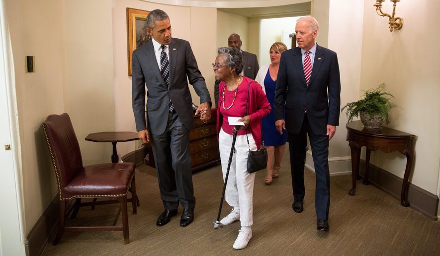 President Obama and Vice President Joseph Biden visited with Vivian Bailey last week at the White House, which took notice of her commitment to community service. Ms. Bailey, who lives in Columbia, Maryland, took her first school field trip to the nation&#x27;s capital at age 97, nearly 80 years after she graduated from segregated schools in Oklahoma. (White House)