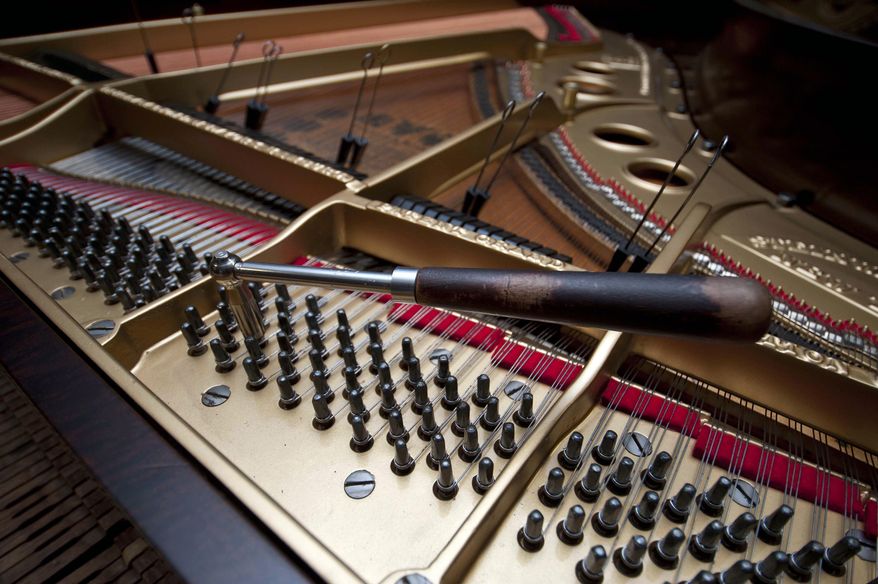 In this May 27, 2015, photo, a tool used by piano tuner Roy West, 81, is shown at the Kluttz Piano Co. in Salisbury, N.C. (Jon C. Lakey/The Salisbury Post via AP)