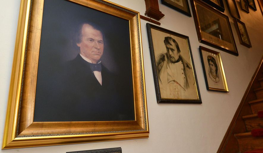 In this photo taken on May 21, 2015, a painting of President Andrew Johnson hangs in the home of Betsy and Harvey Carrier in Bluff City, Tenn. (Earl Neikirk/Bristol Herald Courier via AP)