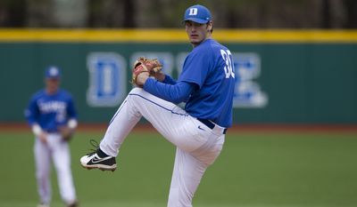 Duke right-handed pitcher Michael Matuella delivers a pitch in a game during the 2014 season. (Courtesy of Duke Photography)