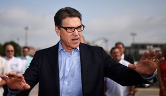 Republican presidential candidate, former Texas Gov. Rick Perry speaks during a campaign stop at the South Carolina Military Museum, Monday, June 8, 2015, in Columbia, S.C. (AP Photo/Rainier Ehrhardt)