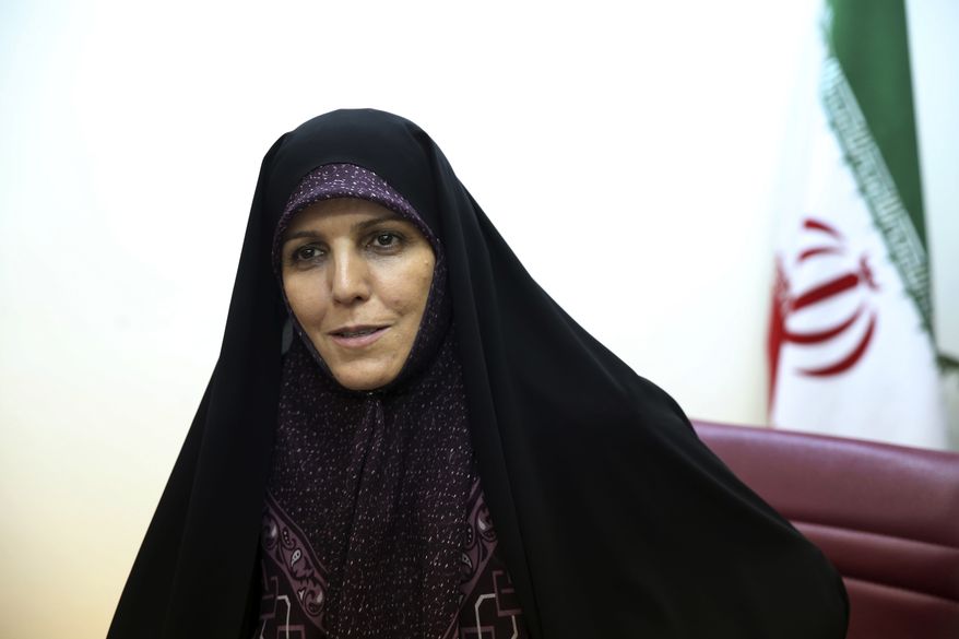 Vice President for Women and Family Affairs Shahindokht Molaverdi speaks in an interview with The Associated Press at her office in Tehran, Iran, Monday, June 8, 2015. (Associated Press) ** FILE **