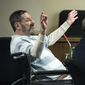 Frazier Glenn Miller, left, gestures as he speaks at the Johnson County Courthouse, in Olathe, Kan., in this March 27, 2015, file photo. (John Sleezer/The Kansas City Star via AP, File)