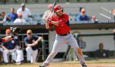 Infielder Cutter Dykstra, son of former All-Star Lenny Dykstra, spent his first spring training with the Nationals in March. (Associated Press)