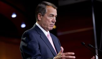 House Speaker John Boehner of Ohio speaks during a news conference on Capitol Hill in Washington, Thursday, June 11, 2015. House Republican leaders are preparing a two-day debate and showdown vote Friday on President Barack Obama&#x27;s trade agenda, despite heavy Democratic opposition.(AP Photo/Pablo Martinez Monsivais)