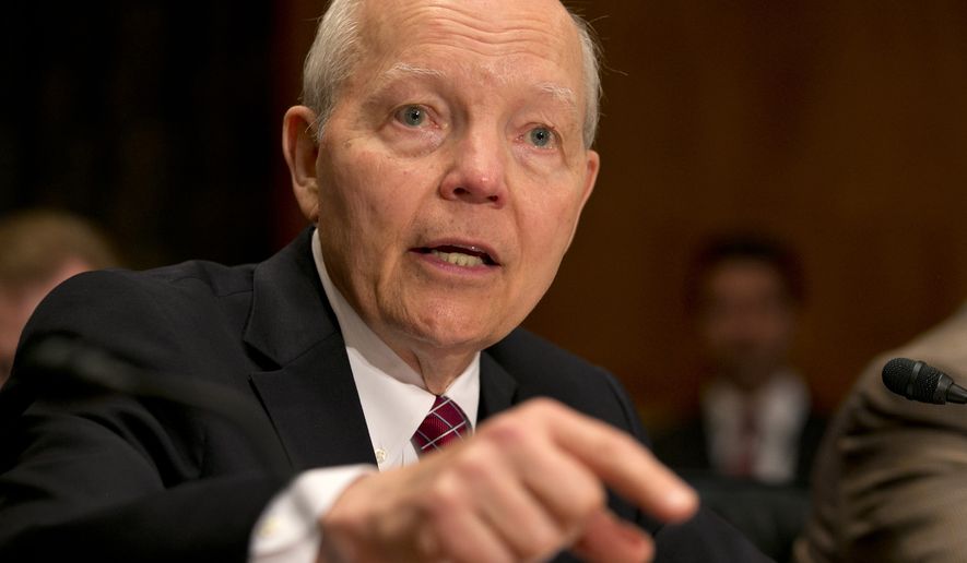 FILE - In this June 2, 2015, file photo, Internal Revenue Service (IRS) Commissioner John Koskinen testifies on Capitol Hill in Washington, before the Senate Homeland Security and Governmental Affairs committee hearing examining the IRS data breach.  The IRS is joining with state and private industry to combat identity theft by sharing more data about how tax returns are filed and taking other steps, Koskinen announced Thursday, June 11. (AP Photo/Jacquelyn Martin, File)