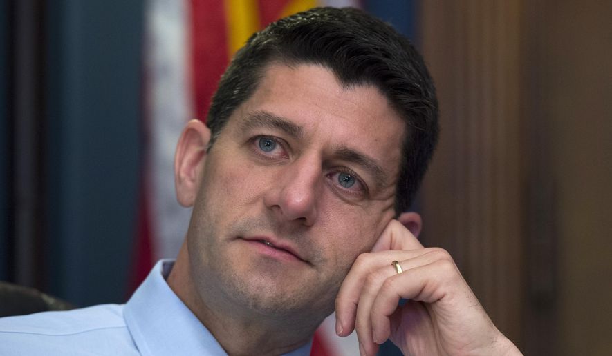 House Ways and Means Committee Chairman Paul Ryan, Wisconsin Republican, answers questions during an interview with The Associated Press in his office on Capitol Hill in Washington on June 9, 2015. (Associated Press) **FILE**