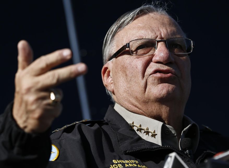 Maricopa County Sheriff Joe Arpaio speaks with the media in Phoenix on Jan. 9, 2013. (Associated Press) **FILE**