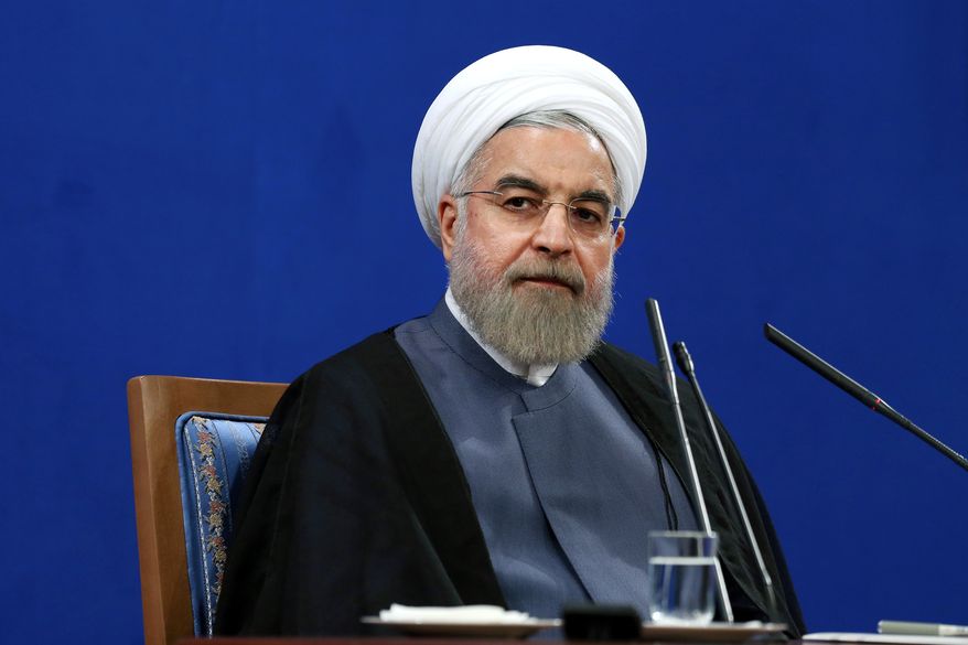 Iran's President Hassan Rouhani gives a press conference on the second anniversary of his election, in Tehran, Iran, Saturday, June 13, 2015. Rouhani said a final nuclear deal is "within reach" as Iran and world powers face a June 30 deadline for an agreement. (AP Photo/Ebrahim Noroozi)