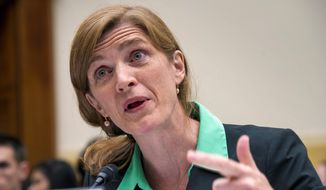 U.S. United Nations Ambassador Samantha Power Tuesday faced intense grilling from lawmakers over Iran. Ms. Powers denied that the U.S. and its allies ignored sanction violations by Iran in order to preserve ongoing nuclear talks. (Associated Press) **FILE**