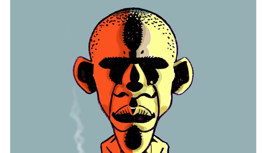 Illustration on Obama&#39;s distant father mode by Alexander Hunter/The Washington Times