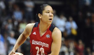 Washington Mystics’ Kara Lawson looks to pass during the first half of a WNBA basketball game, Friday, June 5, 2015, in Uncasville, Conn. (AP Photo/Jessica Hill) ** FILE **