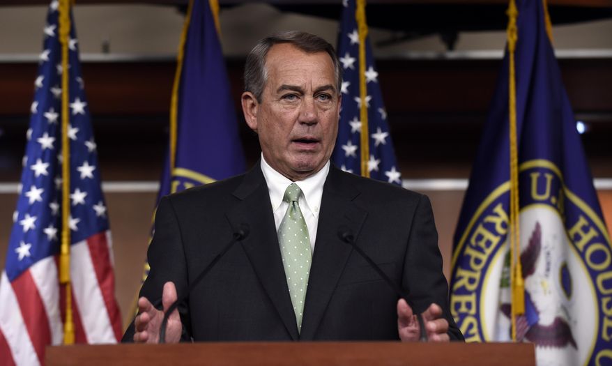 FILE - In this May 21, 2015 file photo, House Speaker John Boehner of Ohio speaks during a news conference on Capitol Hill in Washington. Pope Francis' call for dramatic action on climate change drew a round of shrugs from congressional Republicans on Thursday, while many of the party's presidential candidates ignored it entirely. Boehner, a Catholic who invited the pontiff to address Congress later this year, said the pope is not afraid to challenge thinking on various issues. "I respect his right to speak out on these important issues," Boehner said, but he demurred when asked whether Francis' views, made public in an encyclical released Thursday, might spur legislative action by the Republicans who run Congress. (AP Photo/Susan Walsh, File)