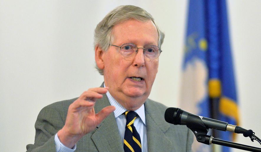 Senate Majority Leader Mitch McConnell of Kentucky speaks in Elizabethtown Ky., in this May 26, 2015, file photo. (AP Photo/Timothy D. Easley, File)