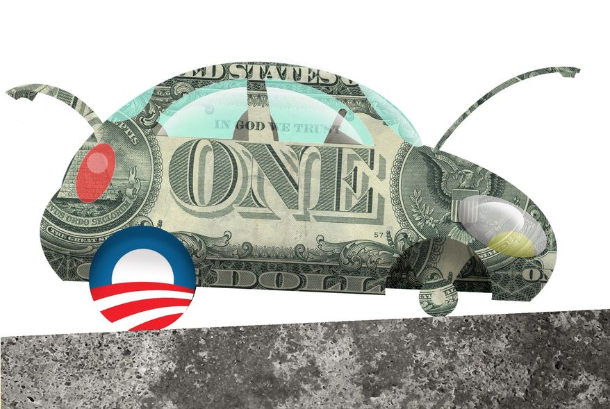 Illustration on the Obama economy by Alexander Hunter/The Washington Times