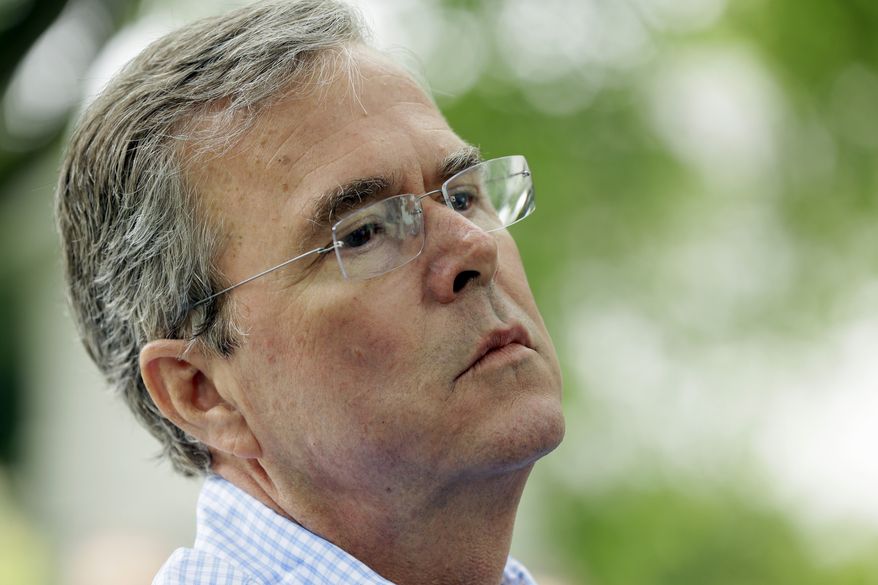 In this June 17, 2015, photo, Republican presidential candidate, former Florida Gov. Jeb Bush listens to local residents during a backyard meet and greet in Washington, Iowa. Bush&amp;#8217;s years in corporate America could trigger complications for him if he wins the White House. (AP Photo/Charlie Neibergall)