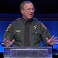 Sheriff Grady Judd of Polk County, Florida, has refused to back down after an atheist group complained he violated the First Amendment by giving a church sermon in his law enforcement uniform. (Screengrab via churchatthemall.com) ** FILE **