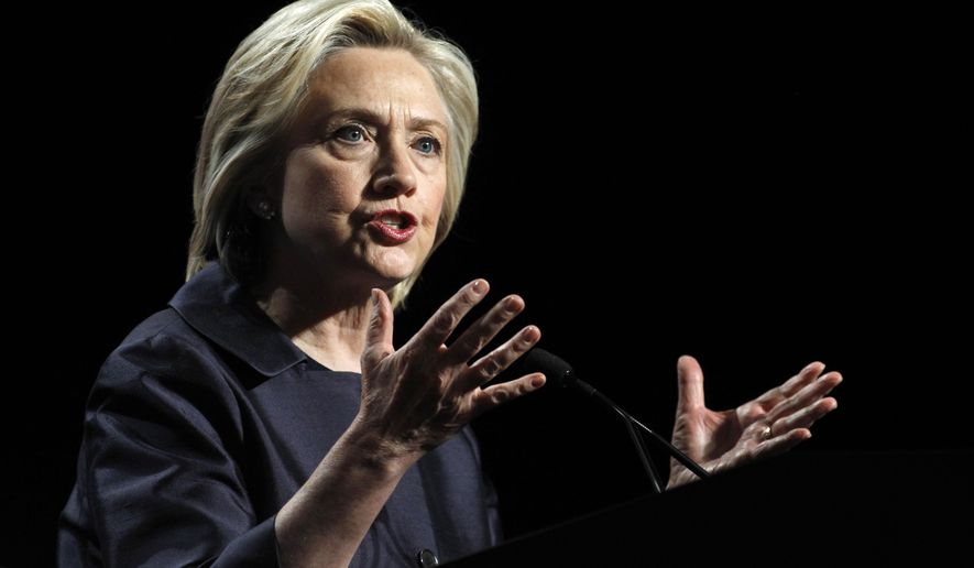 Democratic presidential candidate Hillary Rodham Clinton speaks at the U.S. Conference of Mayors 83rd Annual Meeting in San Francisco, Saturday, June 20, 2015. (AP Photo/Mathew Sumner)