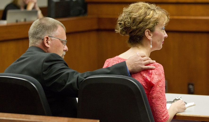 Kassandra Keyzer's mother, Karen Louwenaar, gives a victim statement during the sentencing of a 16-year-old boy at Allegan County Circuit Court Monday, June 22, 2015, in Allegen, Mich. The teen was sentenced 40-60 years in prison for raping and killing Kassandra Keyzer. (Cory Morse/The Grand Rapids Press via AP) ALL LOCAL TELEVISION OUT; LOCAL TELEVISION INTERNET OUT