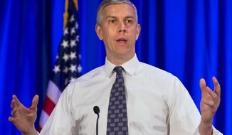 FILE - In this May 12, 2015 file photo, Education Secretary Arne Duncan speaks in Arlington, Va. Nearly 1 in 4 surveyed U.S. students say they have been bullied in school. That&amp;#8217;s an improvement, but the prevalence reinforces just how difficult the problem is to solve. A 6 percentage point decline _ from 28 percent of students age 12 to 18 saying they were bullied in 2013 compared to 22 percent two years earlier _ comes after years of focus on the problem from local school officials on up to the federal government. It&amp;#8217;s the lowest level since the National Center for Education Statistics began surveying students on bullying in 2005, the Education Department said Friday when the results were released. (AP Photo/Jacquelyn Martin, File)