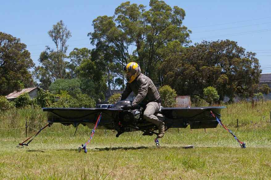 Developers are calling the Hoverbike, "the world's first flying motorcycle," but it's also supposed to be a valuable tool to militaries. It can be used to transport troops over rough terrain, move supplies or even function as an overhead surveillance tool. (www.hover-bike.com Photographs)