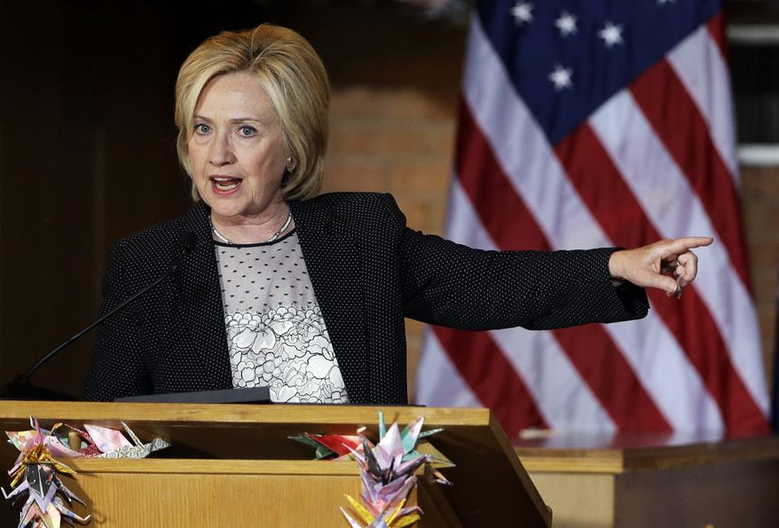 Democratic presidential candidate Hillary Rodham Clinton speaks during a campaign stop at Christ the King United Church of Christ in Florissant, Mo., on June 23, 2015. (Associated Press) **FILE**