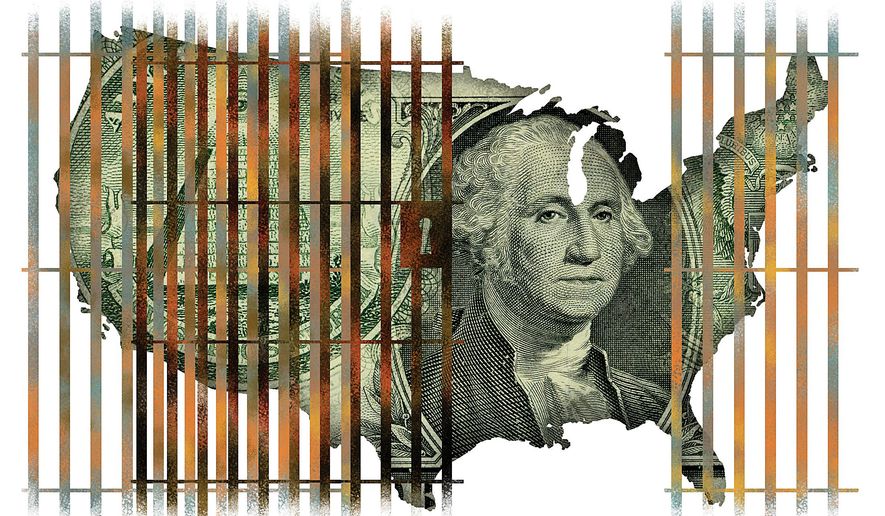 Illustration on the fiscal wisdom of Federal prison system reform by Linas Garsys/The Washington Times