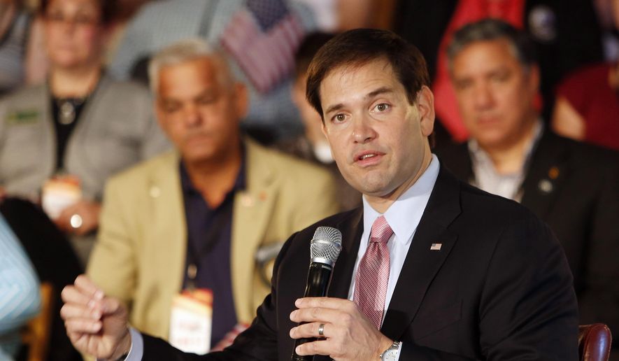 Republican presidential candidate, Sen. Marco Rubio, R-Fla., speaks during a town hall meeting, Thursday, June 25, 2015, in Exeter, N.H. (AP Photo/Jim Cole) ** FILE **