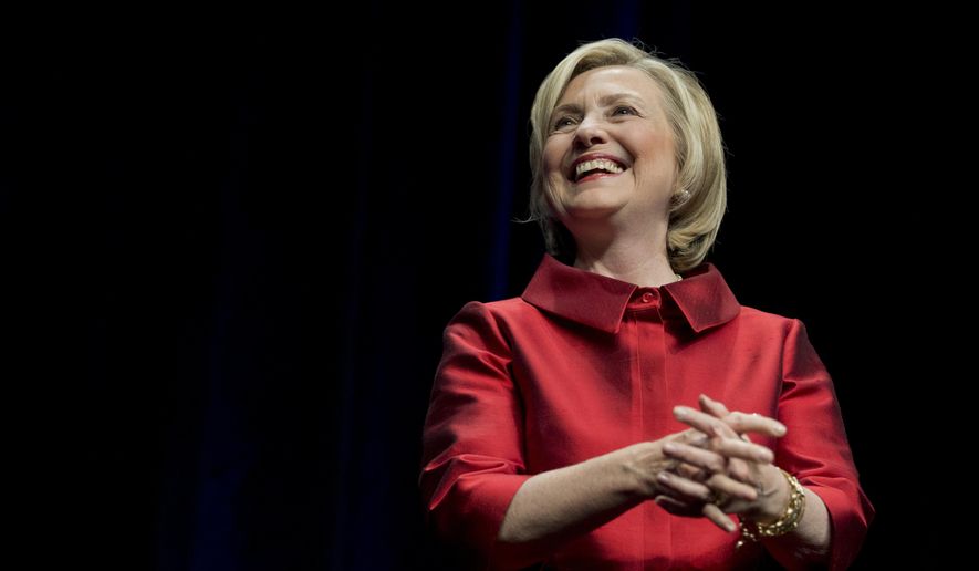 Democratic presidential candidate Hillary Rodham Clinton, responds to the cheer of supporters at a Jefferson Jackson event hosted by the Democratic Party of Virginia at George Mason University’s Patriot Center, in Fairfax, Va., Friday, June 26, 2015. (AP Photo/Manuel Balce Ceneta)