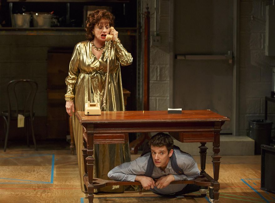 This 2015 photo provided by Lincoln Center Theater and Philip Rinaldi Publicity shows, Patti Lupone, left, and Michael Urie, in a scene from Douglas Carter Beane’s new play, "Shows for Days," currently performing at the Mitzi E. Newhouse Theater in New York. (Joan Marcus/Philip Rinaldi Publicity via AP)
