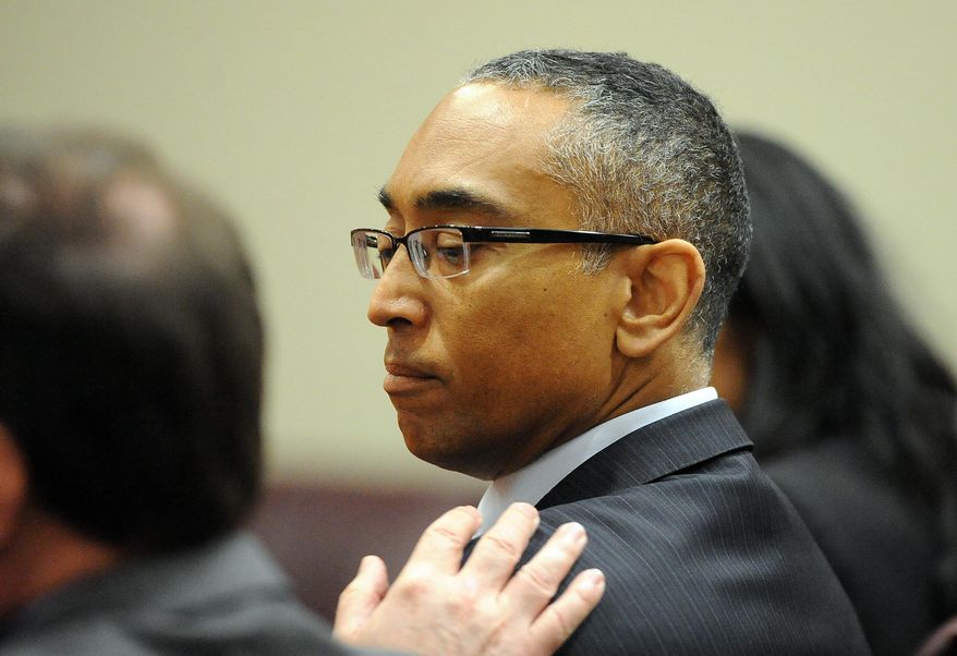 Suspended DeKalb County CEO Burrell Ellis appears in court Wednesday, July 1, 2015, in Decatur, Ga. Ellis, who is accused of pressuring vendors for campaign contributions, was found guilty of perjury and attempted theft by extortion on Wednesday according to the Atlanta Journal-Constitution. (Kent D. Johnson/Atlanta Journal-Constitution via AP) MARIETTA DAILY OUT; GWINNETT DAILY POST OUT; LOCAL TELEVISION OUT; WXIA-TV OUT; WGCL-TV OUT