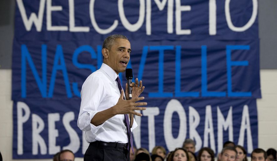 President Barack Obama speaks at Taylor Stratton Elementary School, in Nashville, Tenn, Wednesday, July 1, 2015, about the Affordable Care Act. The president said he wants to refocus on improving health care quality, expanding access and rooting out waste now that the Supreme Court has upheld a key element of his health care law. (AP Photo/Carolyn Kaster)