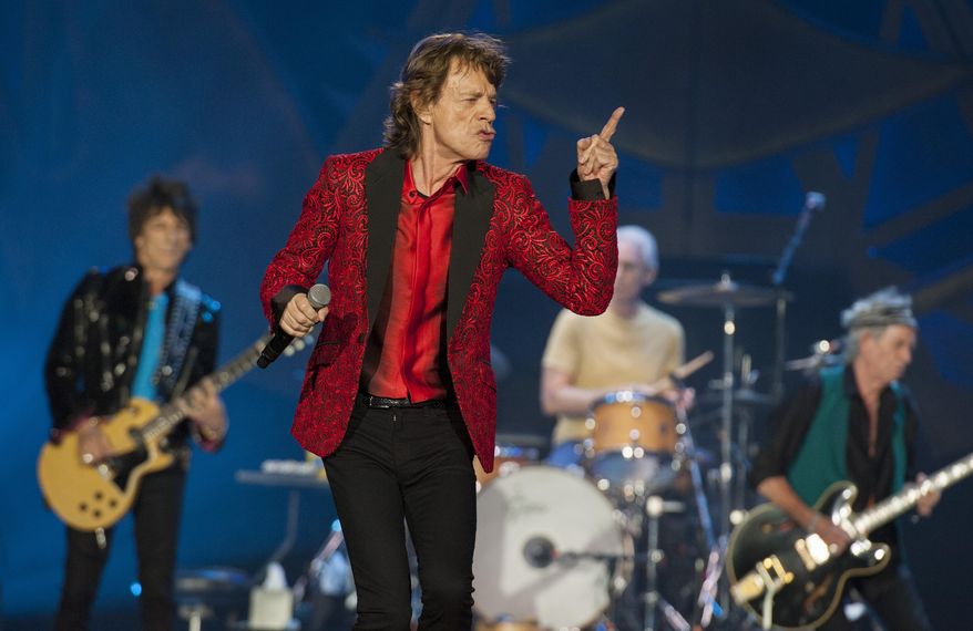 Ronnie Wood, Mick Jagger, Charlie Watts and Keith Richards of the Rolling Stones perform at the Indianapolis Motor Speedway on Saturday, July 4, 2015 in Indianapolis. (Photo by Barry Brecheisen/Invision/AP)